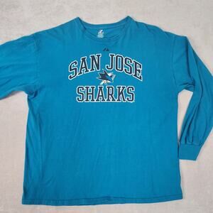 Majestic Size 2XL San Jose Sharks long sleeve pullover shirt 100% Cotton t-shirt